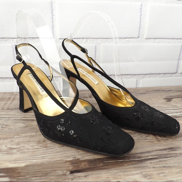 Ann Marino sz 8 black satin sequin evening shoes - Picture 1 of 8